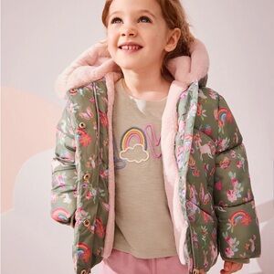 NEW W-Tags! Unicorn Shower Resistant Faux Fur Lined Hooded Puffy Coat